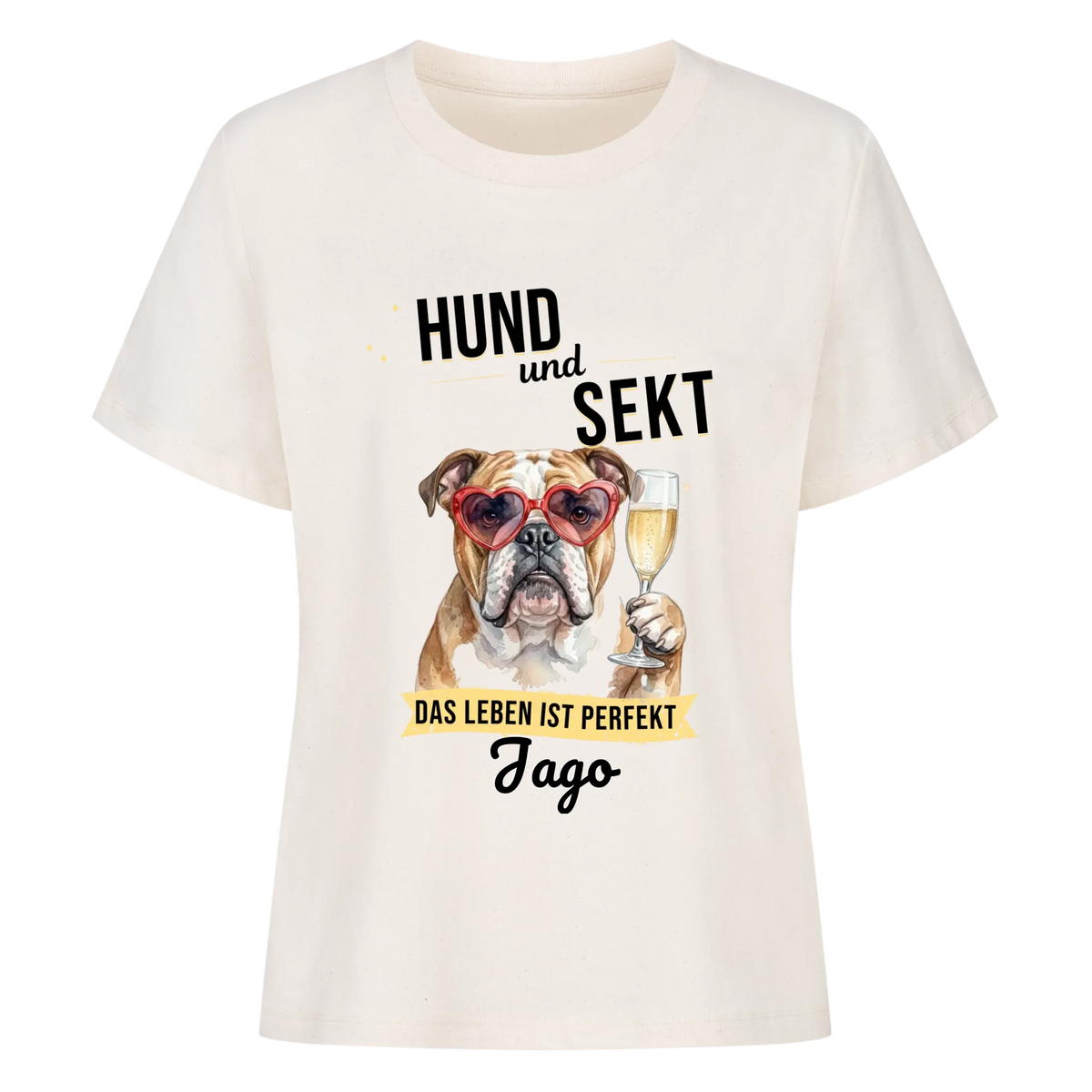 Personalisierbares Tshirt - Hund und Sekt