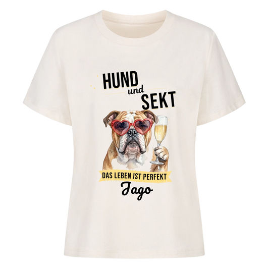 Personalisierbares Tshirt - Hund und Sekt