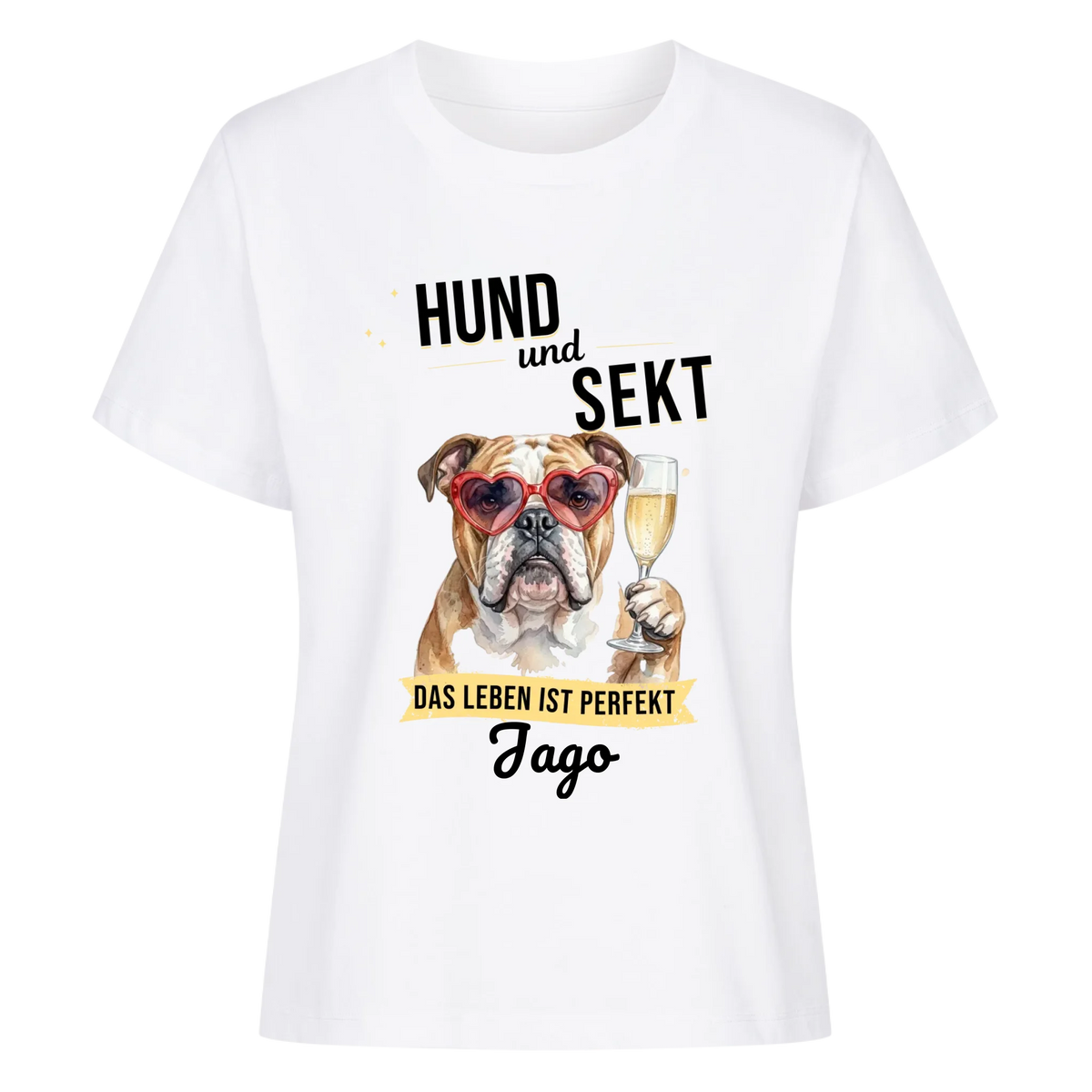 Personalisierbares Tshirt - Hund und Sekt