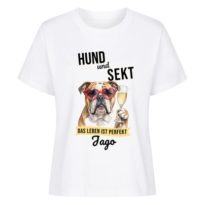 Personalisierbares Tshirt - Hund und Sekt
