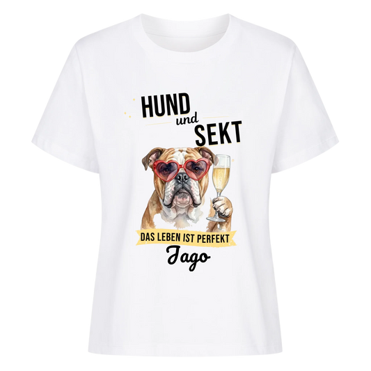 Personalisierbares Tshirt - Hund und Sekt