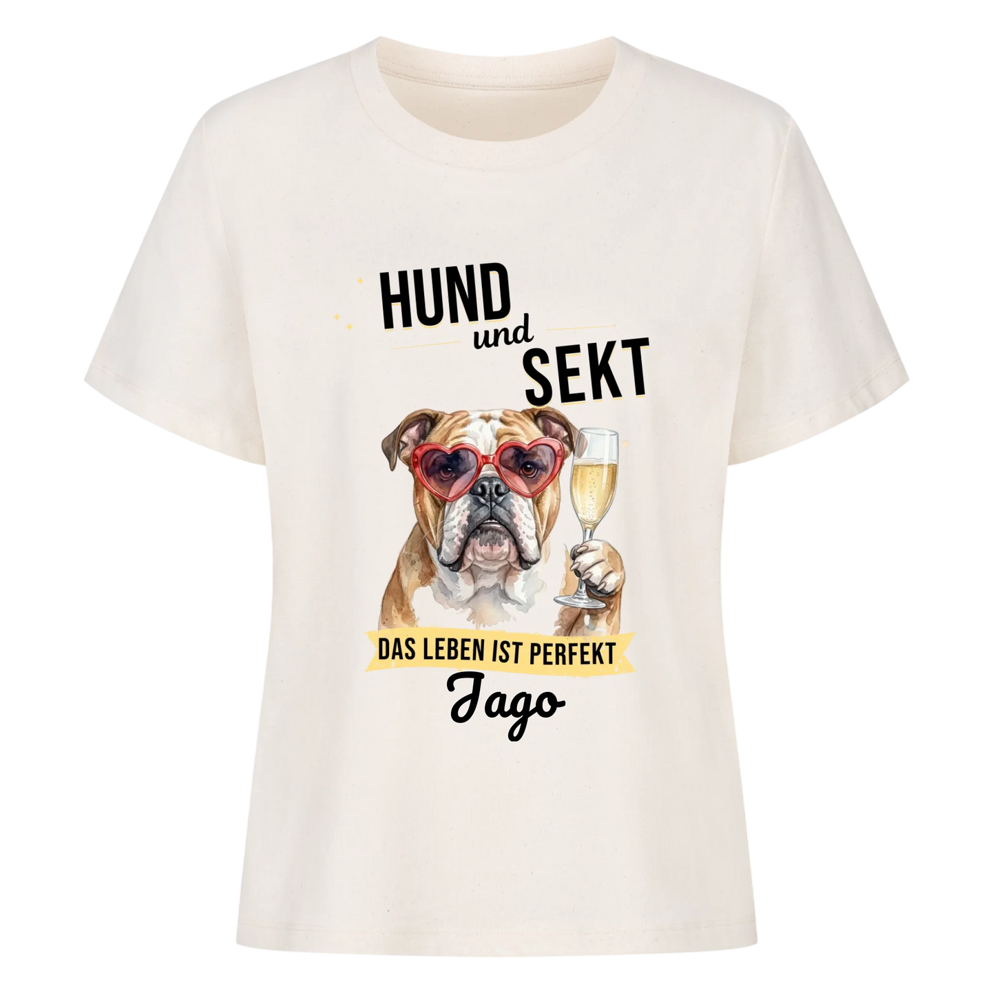 Personalisierbares Tshirt - Hund und Sekt
