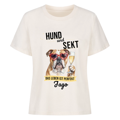 Personalisierbares Tshirt - Hund und Sekt