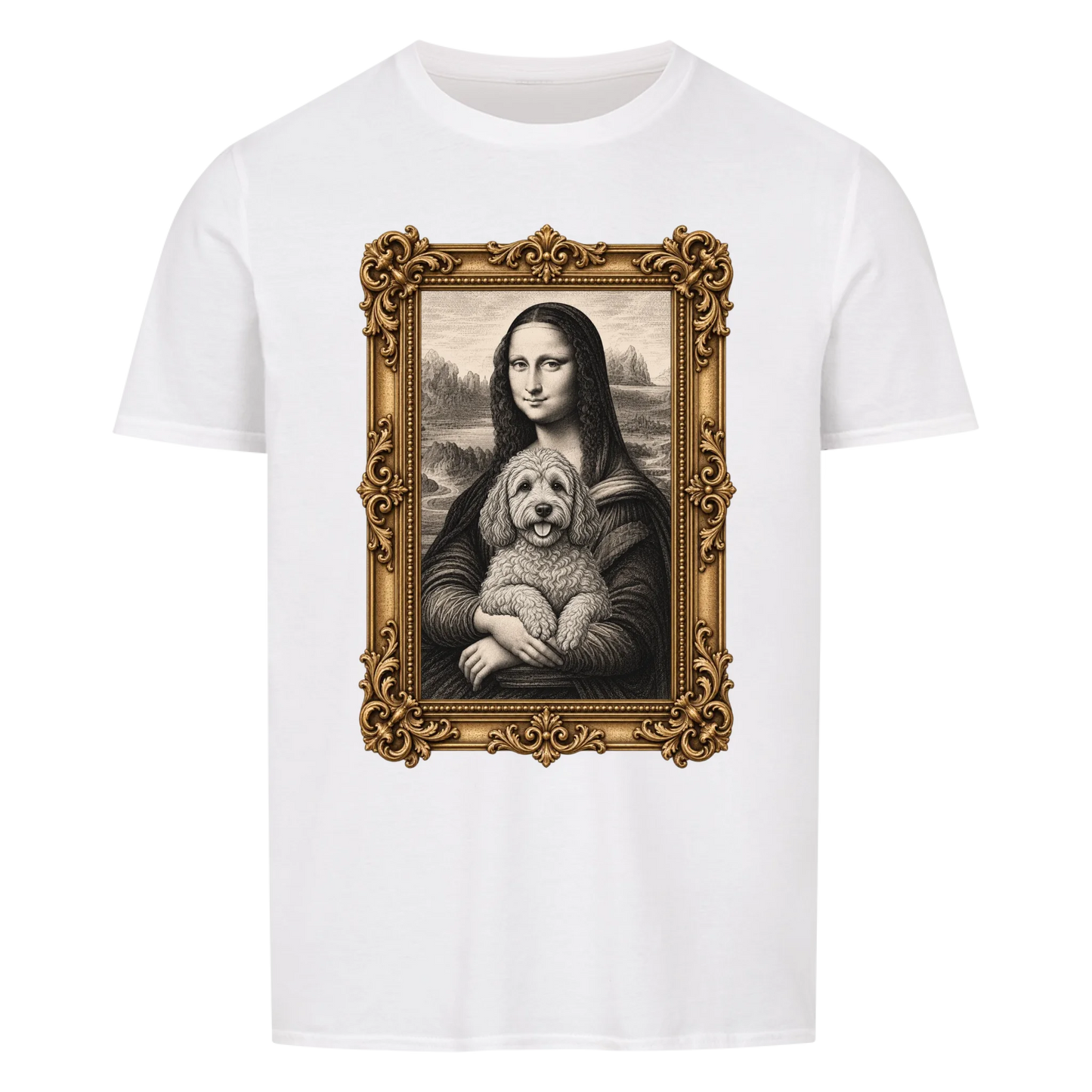 Personalisiertes Unisex-Tshirt - Mona Lisa hat deinen Hund auf dem Arm
