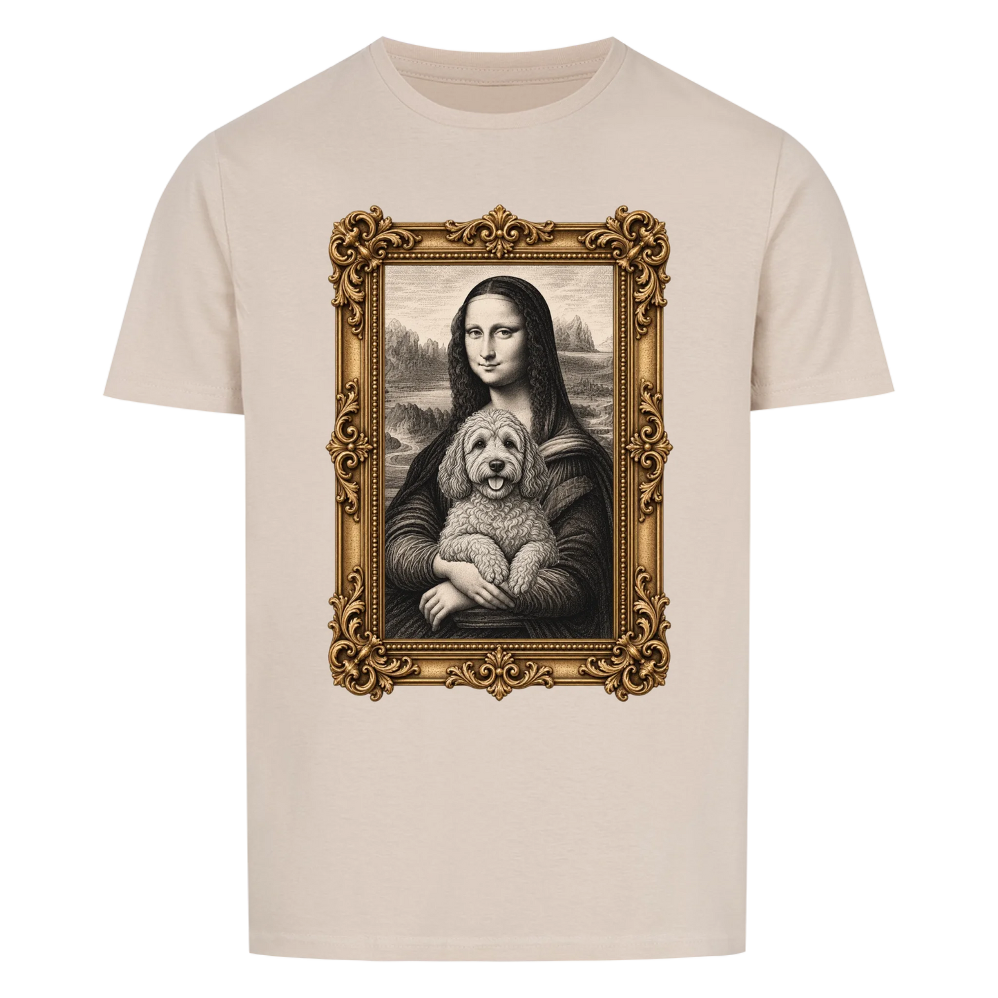 Personalisiertes Unisex-Tshirt - Mona Lisa hat deinen Hund auf dem Arm