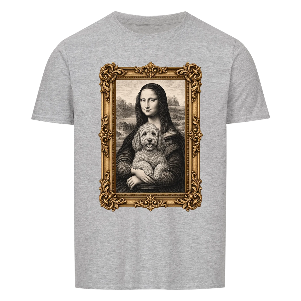 Personalisiertes Unisex-Tshirt - Mona Lisa hat deinen Hund auf dem Arm