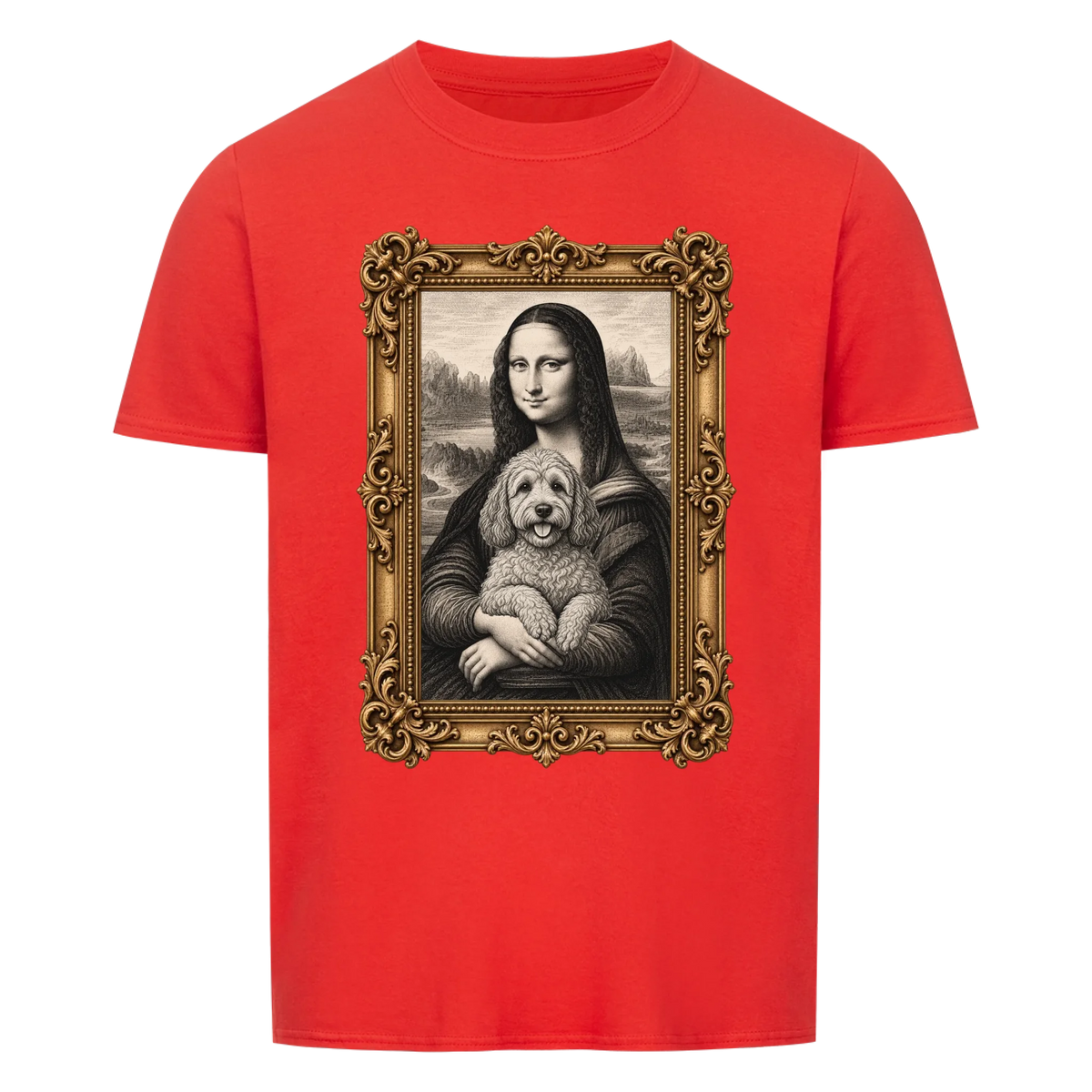 Personalisiertes Unisex-Tshirt - Mona Lisa hat deinen Hund auf dem Arm