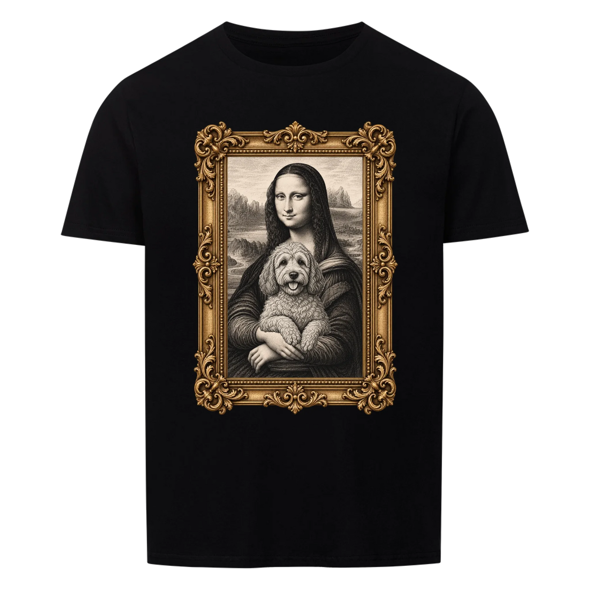 Personalisiertes Unisex-Tshirt - Mona Lisa hat deinen Hund auf dem Arm